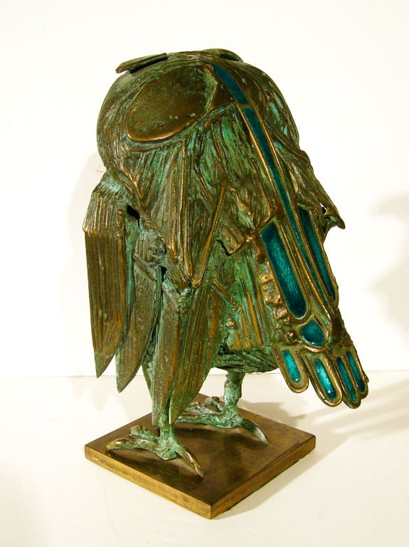 ITALIAN 70'S  BRONZE & ENAMEL OWL SCULPTURE by Studio Del Campo 2