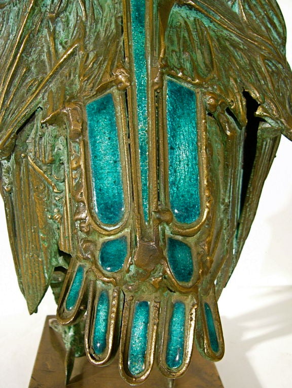 ITALIAN 70'S  BRONZE & ENAMEL OWL SCULPTURE by Studio Del Campo 3