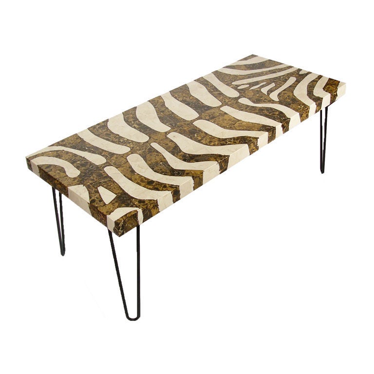 70's STONE MOSAIC ZEBRAMOTIF COFFEE TABLE by Arthur Court at 1stdibs