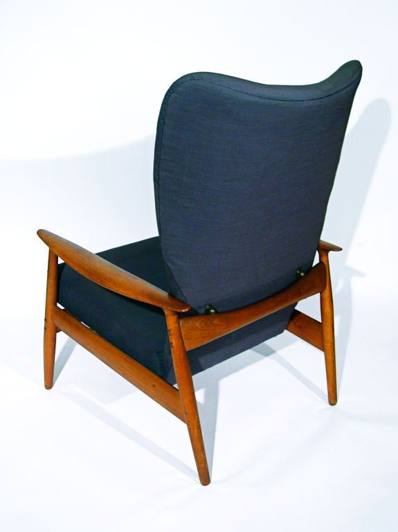 Danish 1950's FLARED TALL BACK RECLINING ARMCHAIR WITH OTTOMAN by Dux