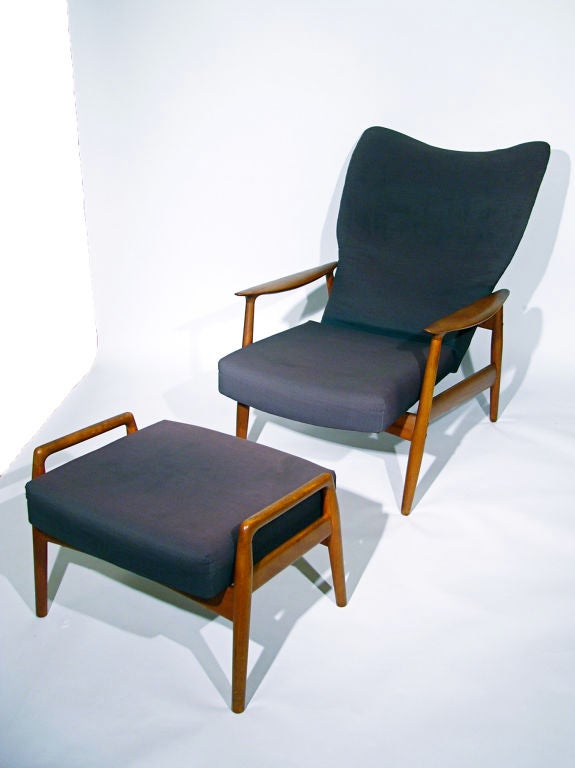 1950's FLARED TALL BACK RECLINING ARMCHAIR WITH OTTOMAN by Dux 2