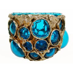 RARE ITALIAN 1960'S BLOWN GLASS & FUSED METAL VASE By Fantoni