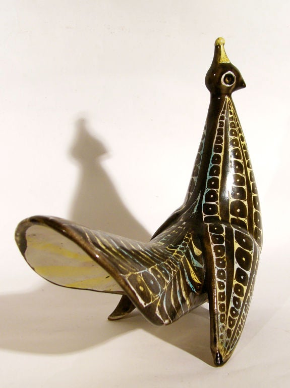 ENGLISH 1950'S GLAZED POTTERY BIRD By Margaret Hine