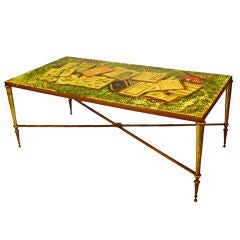 ITALIAN 1950'S TABLE TOP ON BRASS BASE By Piero Fornasetti
