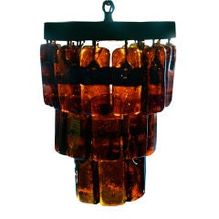 1950's CAST AMBER GLASS & IRON CHANDELIER