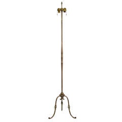 Antique Continental Parcel-gilt Forged Iron Tripod Floorlamp