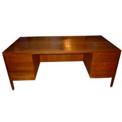 Large Mid Century Walnut Office Desk Attributed To Knoll