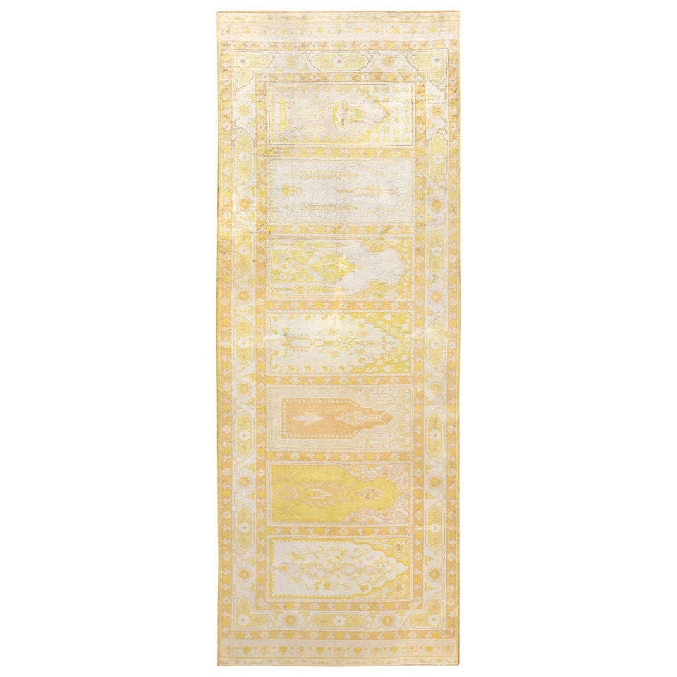 Decorative Gold Vintage Silk Hereke Runner. Size: 3 ft x 7 ft 8 in