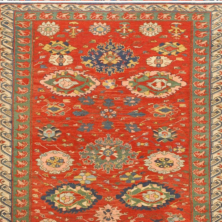 Antique Caucasian Soumak rug, The Caucasus, circa turn of the 20th century, here is a vibrant and exciting antique Oriental rug, an antique Soumak carpet that was woven in the Caucasus around the turn of the 20th century. A truly stunning work, this