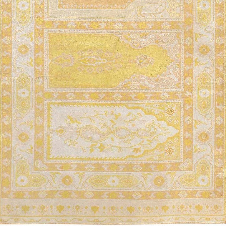 Decorative Gold Vintage Silk Hereke Runner. Size: 3 ft x 7 ft 8 in In Good Condition In New York, NY