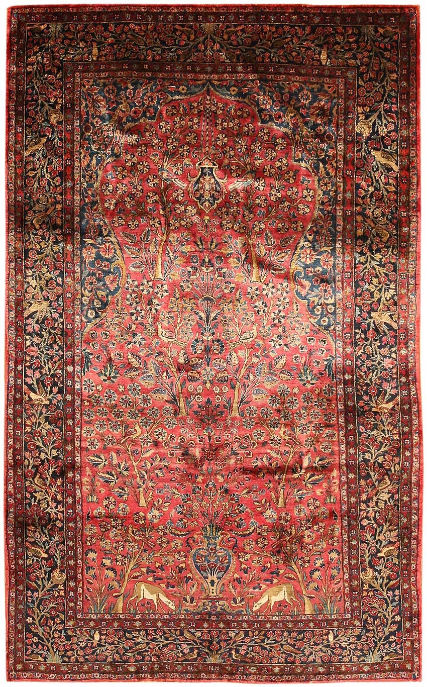 Antique Silk Kashan Persian Rug