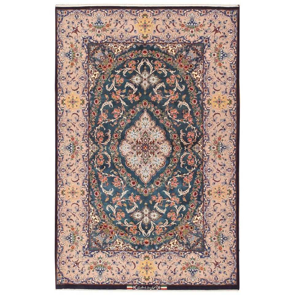 Vintage Persian Silk and Wool Esfahan Rug