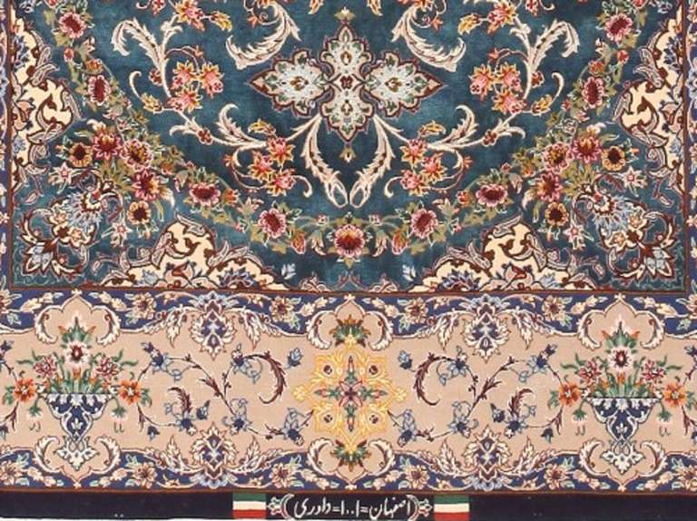Hand-Knotted Vintage Persian Silk and Wool Esfahan Rug