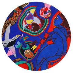 Beautiful Vintage Round Rug after Corneille 2
