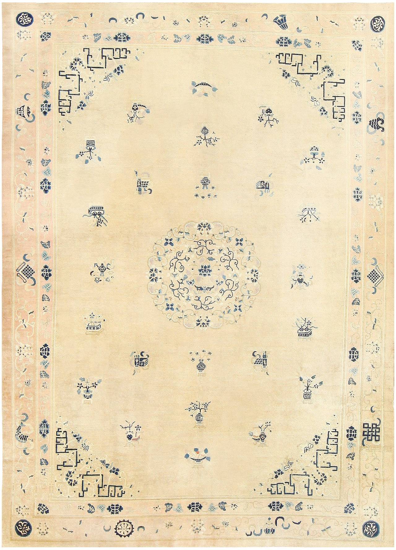 Antique Chinese Carpet, Origin: China, Circa: Turn of the Twentieth Century - Here is a truly beautiful and impeccably designed antique Oriental rug - an antique Chinese carpet that was woven in that country around the turn of the twentieth century.
