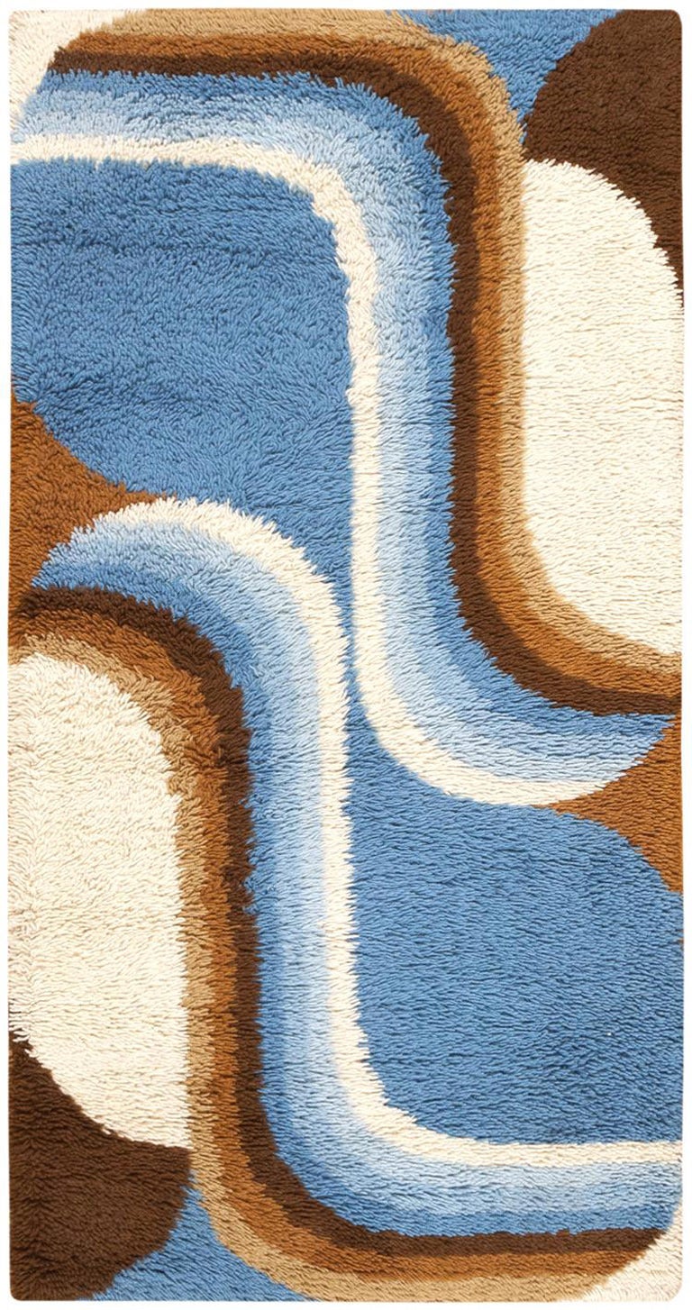Swedish Rug, Scandinavia, Mid 20th Century - Ideal for mod spaces, this chic vintage Swedish shag rug has the rich colors, optical patterns and sumptuous textures that have made Scandinavian rugs indispensable in modern decor. The vigorously
