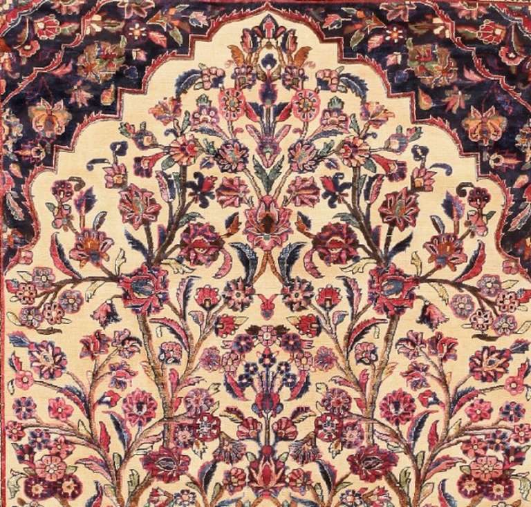 Antique Silk Persian Souf Kashan Prayer Carpet