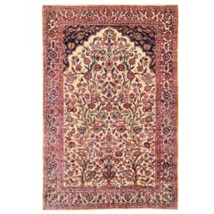 Antique Silk Persian Souf Kashan Prayer Carpet