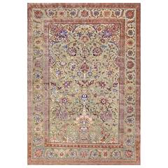 Rare Antique Silk Persian Souf Kashan Carpet