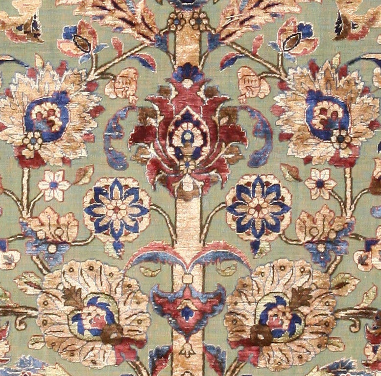 Rare Antique Silk Persian Souf Kashan Carpet 3