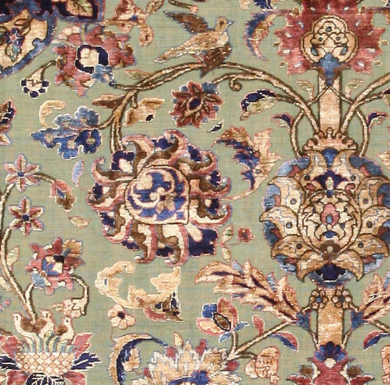 Rare Antique Silk Persian Souf Kashan Carpet 2