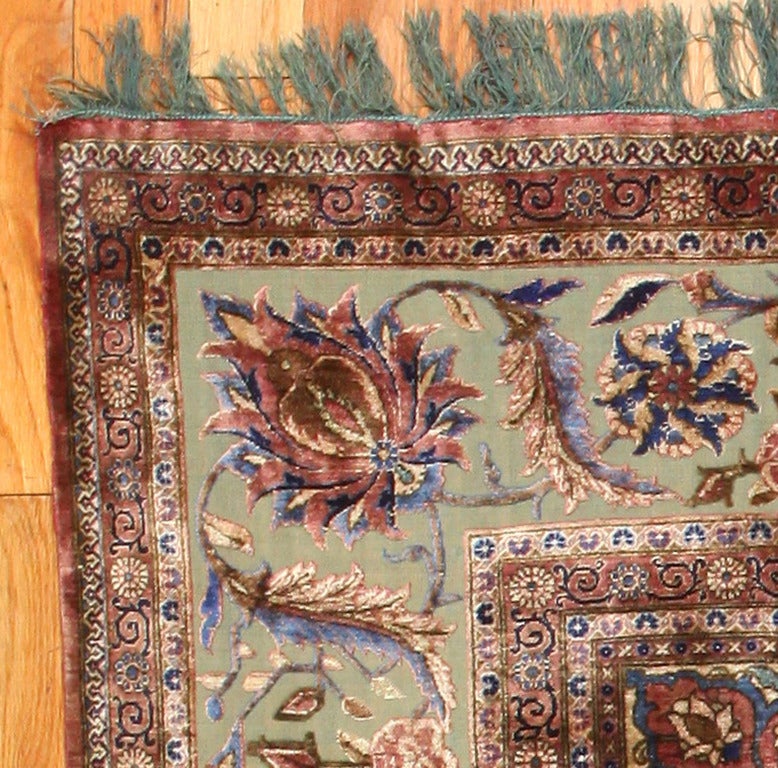 Rare Antique Silk Persian Souf Kashan Carpet 4