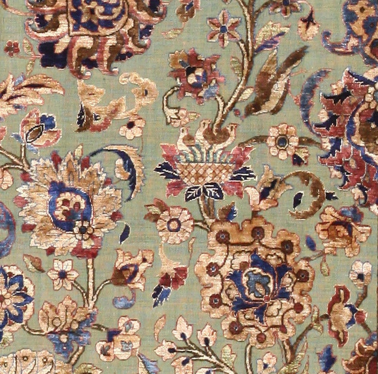 Rare Antique Silk Persian Souf Kashan Carpet 1