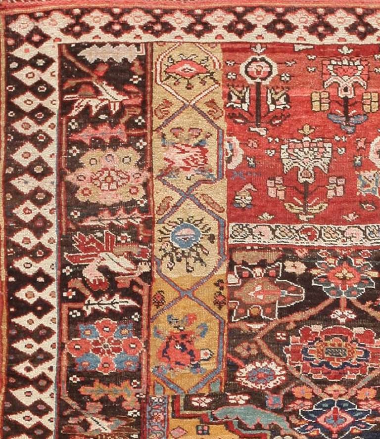 Hand-Knotted Antique Bidjar Persian Sampler Rug. Size: 4 ft x 5 ft (1.22 m x 1.52 m)