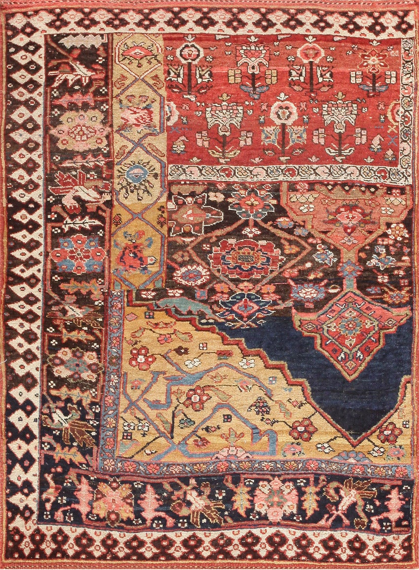 Antique Bidjar Persian Sampler Rug. Size: 4 ft x 5 ft (1.22 m x 1.52 m)