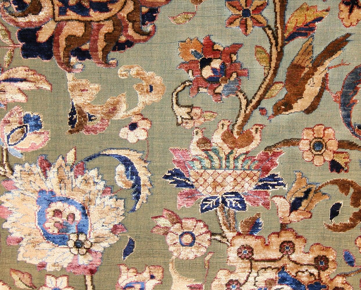 Early 20th Century Rare Antique Silk Persian Souf Kashan Carpet