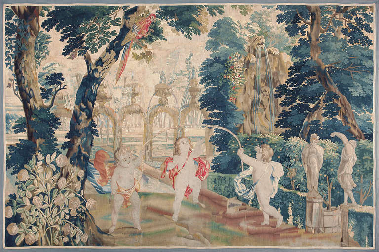 Breathtaking Antique 18th Century Flemish Tapestry Titled Pastoral, Country of Origin: Belgium, Circa Date: 18th Century. Size: 10 ft 3 in x 7 ft (3.12 m x 2.13 m)

Combining Romanticism, classicism and Baroque artistry, this spectacular antique