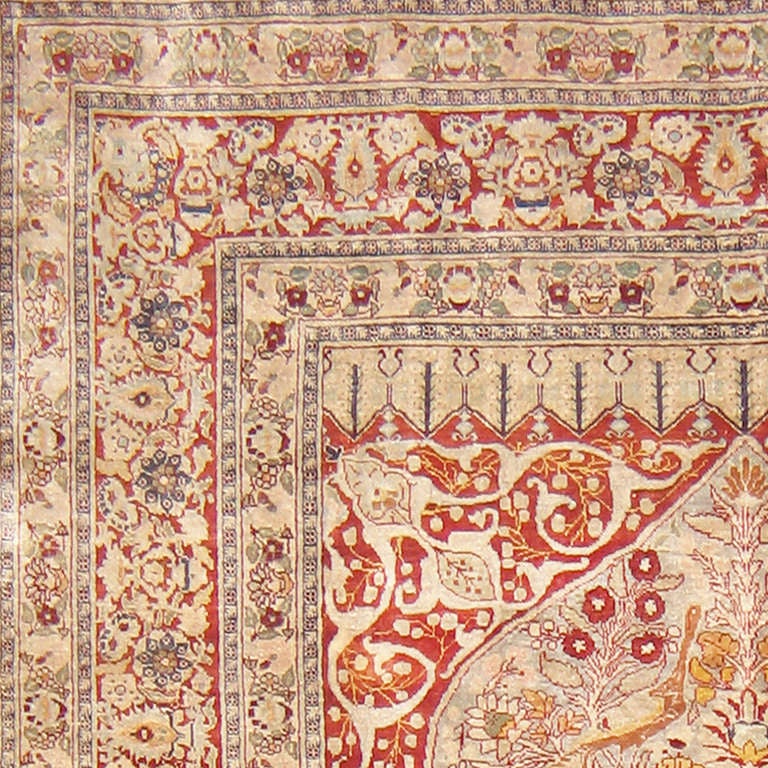 Hand-Woven Antique Silk Tabriz Persian Rug
