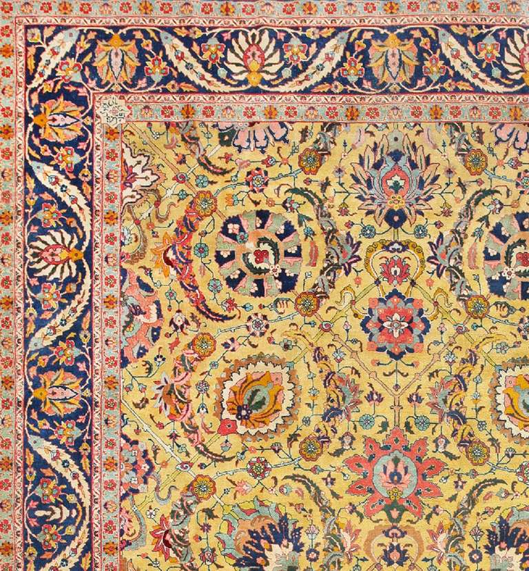 Antique Persian Tabriz Sickle Leaf Carpet