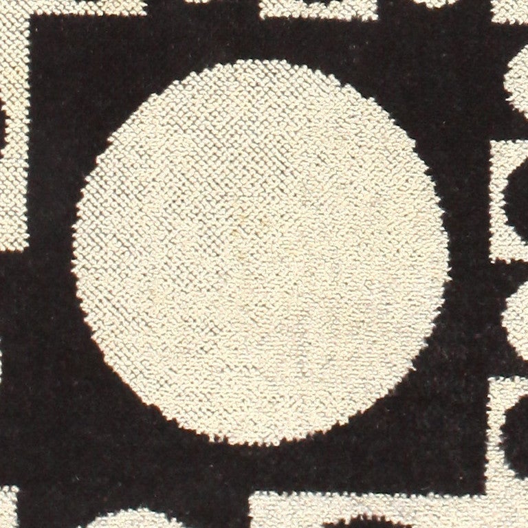 Vintage Scandinavian Rug by Verner Panton, Circa mid 20th Century -- Fun and oh so retro, this vintage Scandinavian carpet will add a classy yet whimsical touch to your home. With style to spare, the classic black and white color scheme exudes
