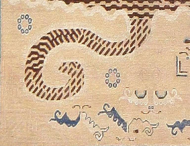 20th Century Antique Tiger Design Khotan Carpet From East Turkestan
