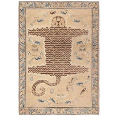 Antique Tiger Design Khotan Carpet From East Turkestan