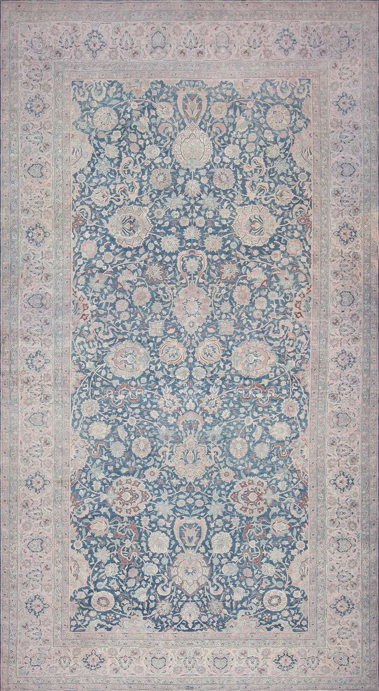 Large Scale All Over Design Light Blue Persian Kerman Carpet. For Sale