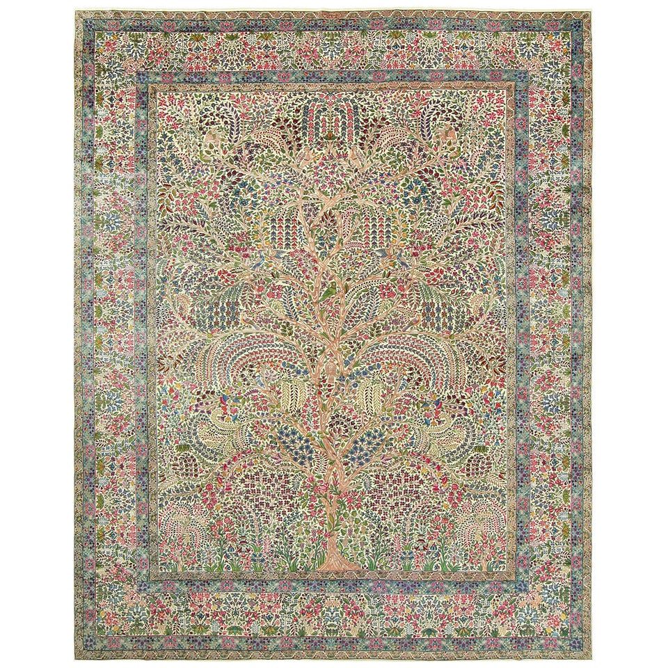 Fine Antique Persian Kerman Tree of Life Design Carpet