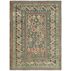 Rare Green Background Antique Caucasian Chi Chi Rug