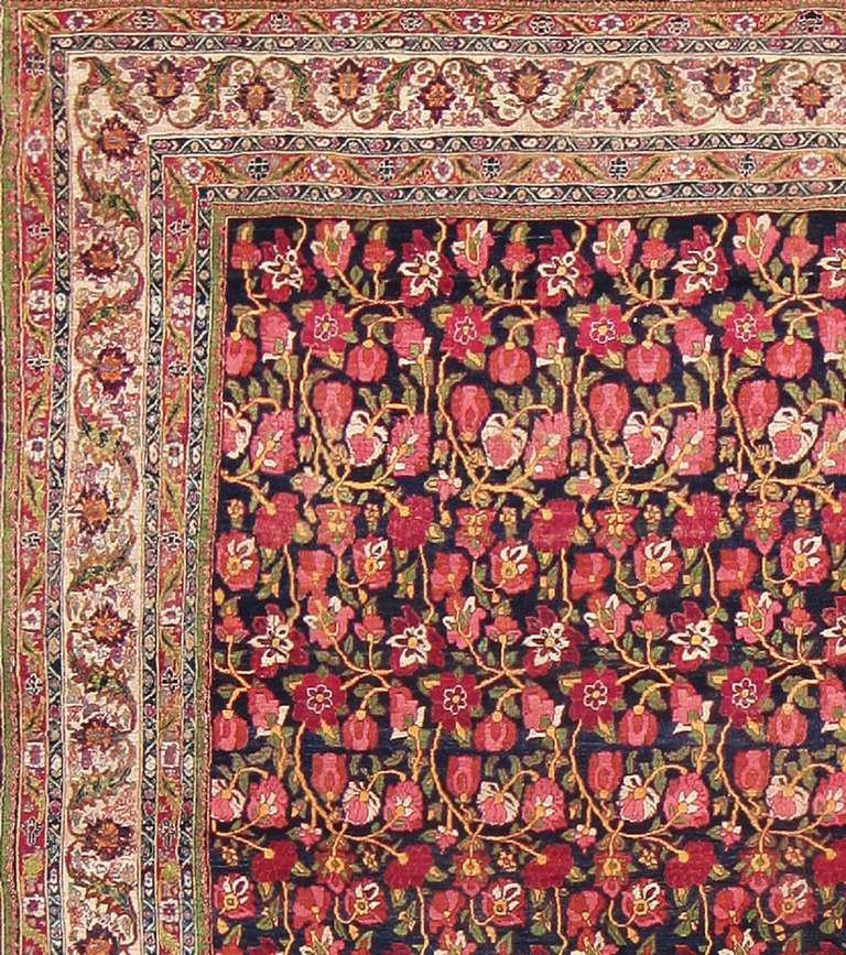 Hand-Knotted Antique Blue Background All Over Design Persian Bidjar Carpet