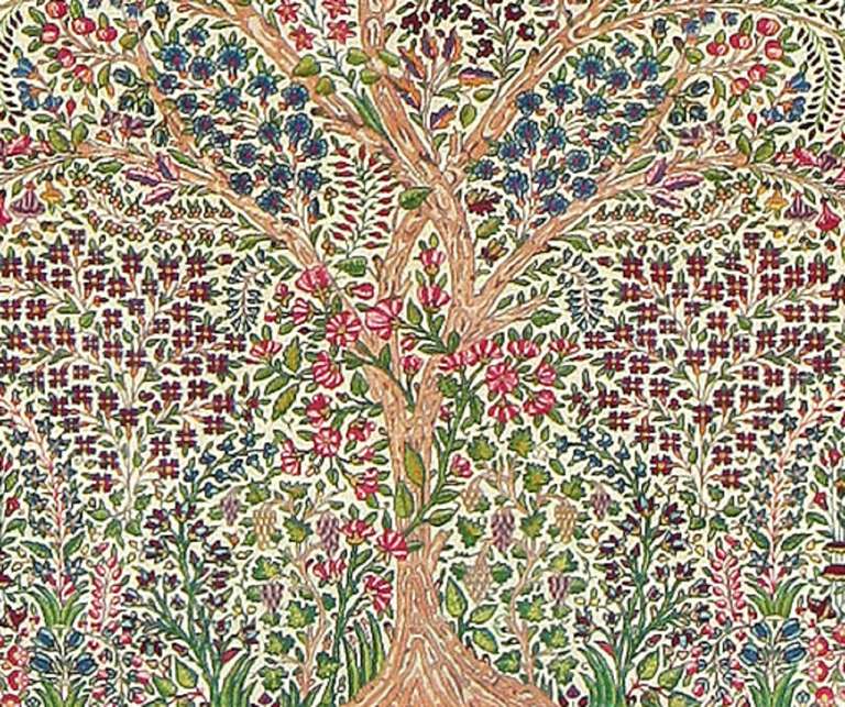 Wool Fine Antique Persian Kerman Tree of Life Design Carpet