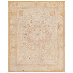 Antique Ivory Background Oushak Carpet from Turkey