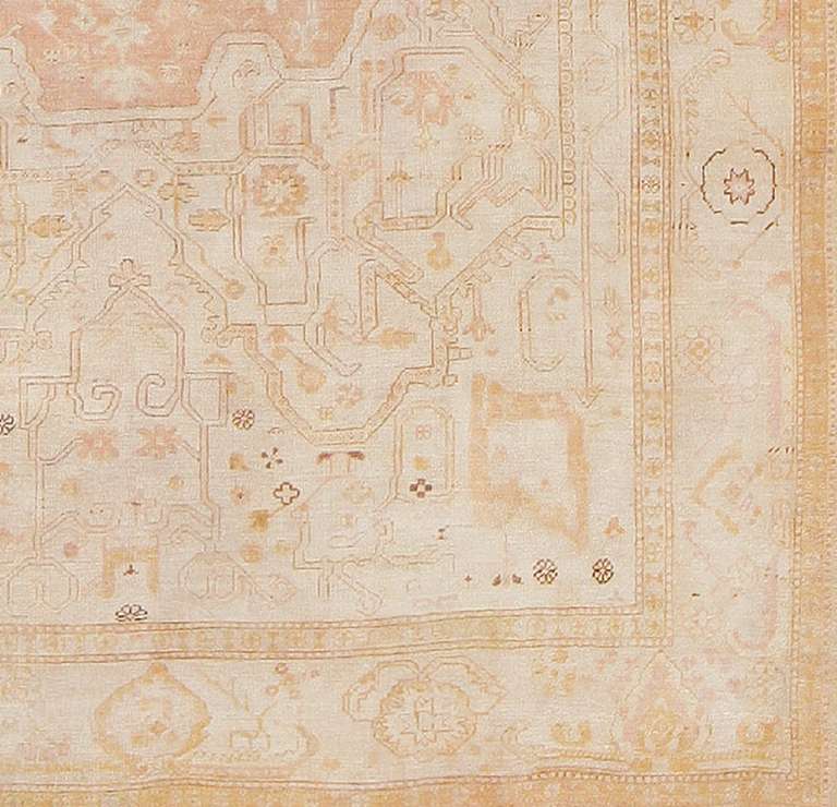 Wool Antique Ivory Background Oushak Carpet from Turkey