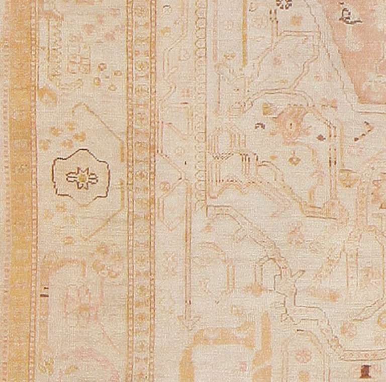 Antique Ivory Background Oushak Carpet from Turkey 1