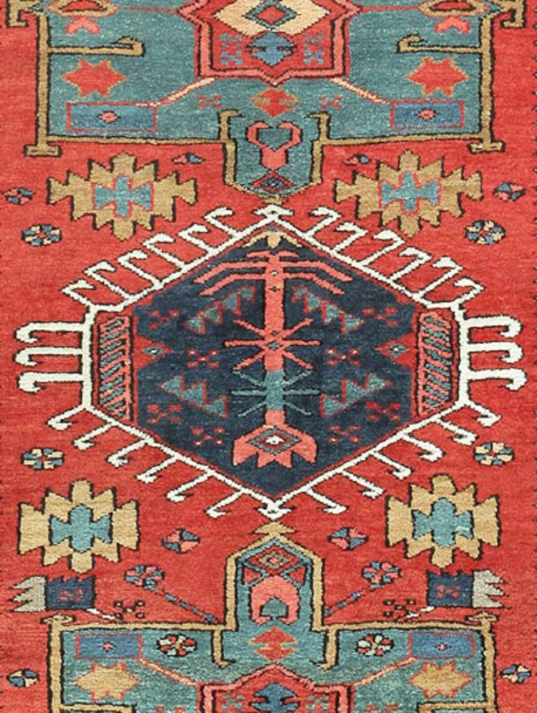Hand-Knotted Small Antique Persian Heriz Scatter Rug