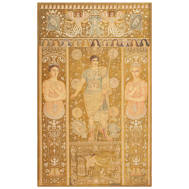 Rare Antique Italian Tapestry Depicting Roman Emperor Julius Caesar