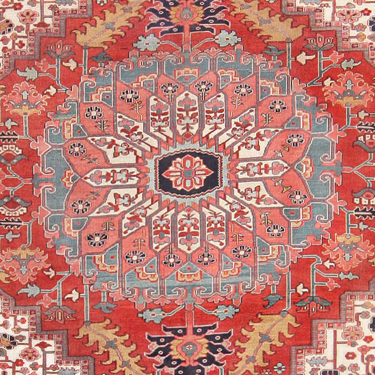 Hand-Knotted Beautiful Square Size Persian Antique Heriz Serapi Carpet