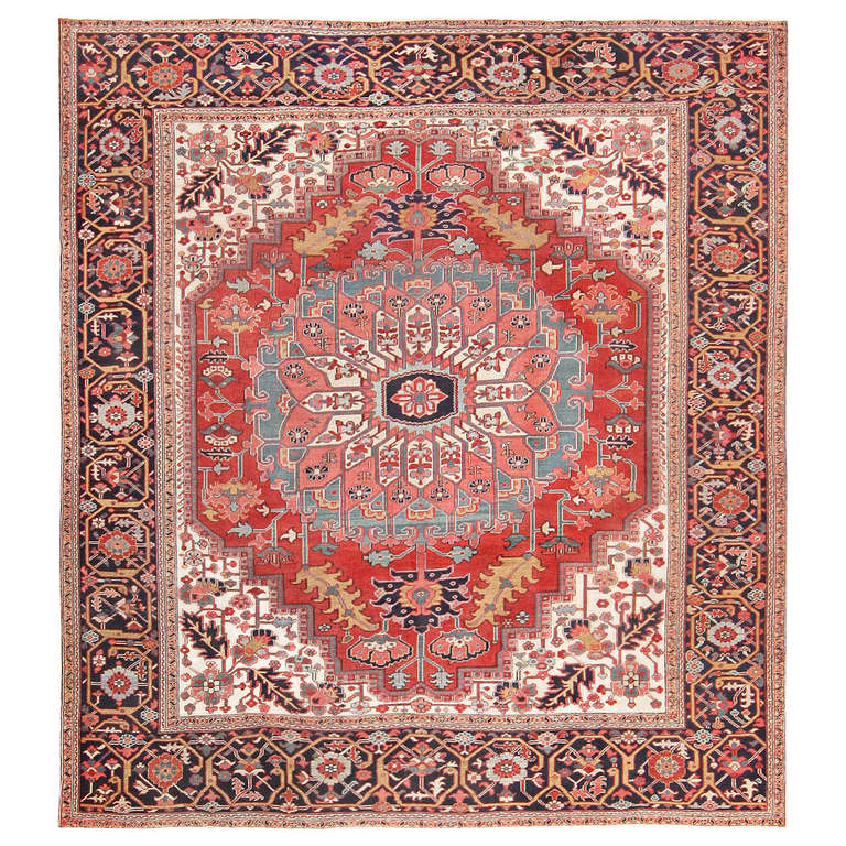 Beautiful Square Size Persian Antique Heriz Serapi Carpet