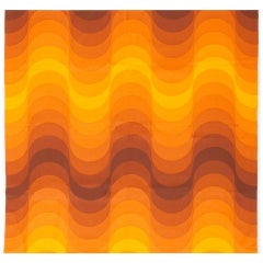 Vintage Verner Panton "Welle" (Wave) Textile in Orange. Size: 4 ft x 4 ft 1 in
