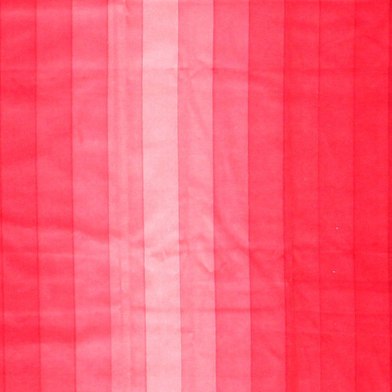 Vintage Verner Panton Textile, Denmark, Mid 20th Century -- This bold and daring textile from Danish furniture and interior designer, Verner Panton, showcases a vertical, straight-lined pattern where two brilliant pink centers deepen on opposite